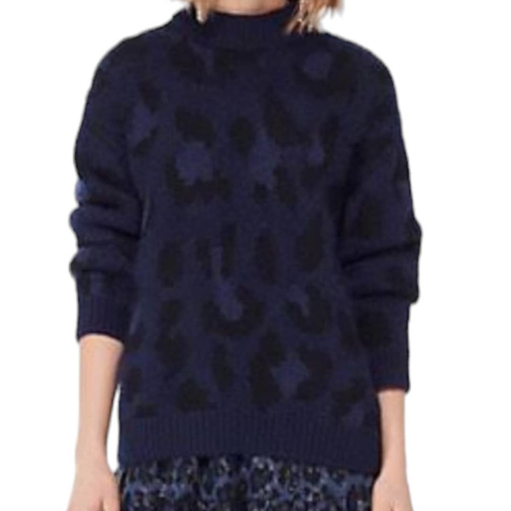 Kate Spade New York Blue and Black Leopard Print Alpaca Sweater Size XS